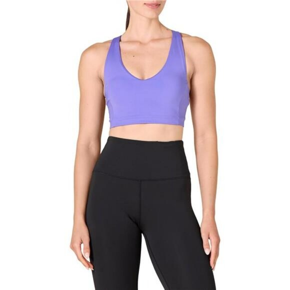 V Neck Sculpt Sports Bra Medium Support Moisture Wicking Workout Racerback - Picture 1 of 7